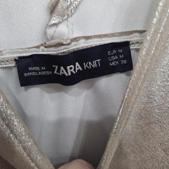 ZARA WOMEN'S METALLIC V NECK BABY DOLL DRESS WITH POCKETS SIZE MEDIUM - Picture 7 of 11